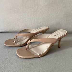 Nude patent heeled sandal